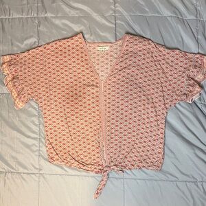 Max Studio Coral Red and White Patterned Blouse